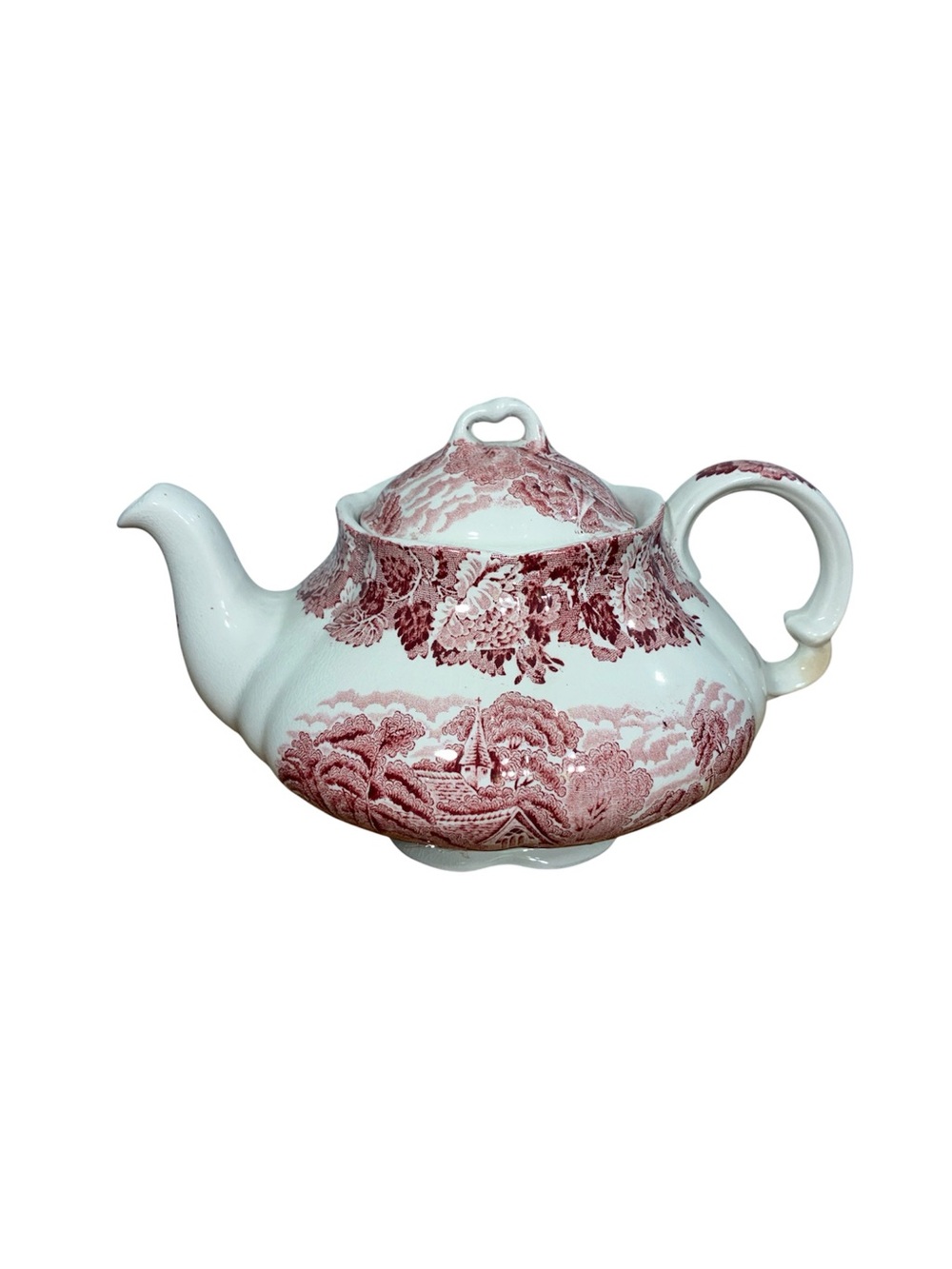 Wood and sons Enoch Wood Pink Red Transferware EnglishTeapot